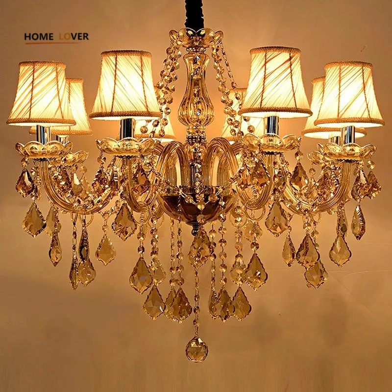 

Modern Candle Chandelier Wrought Cognac LED Crystal Chandeliers Lighting Fixture Switch Control Hanging Lamp For Decoration