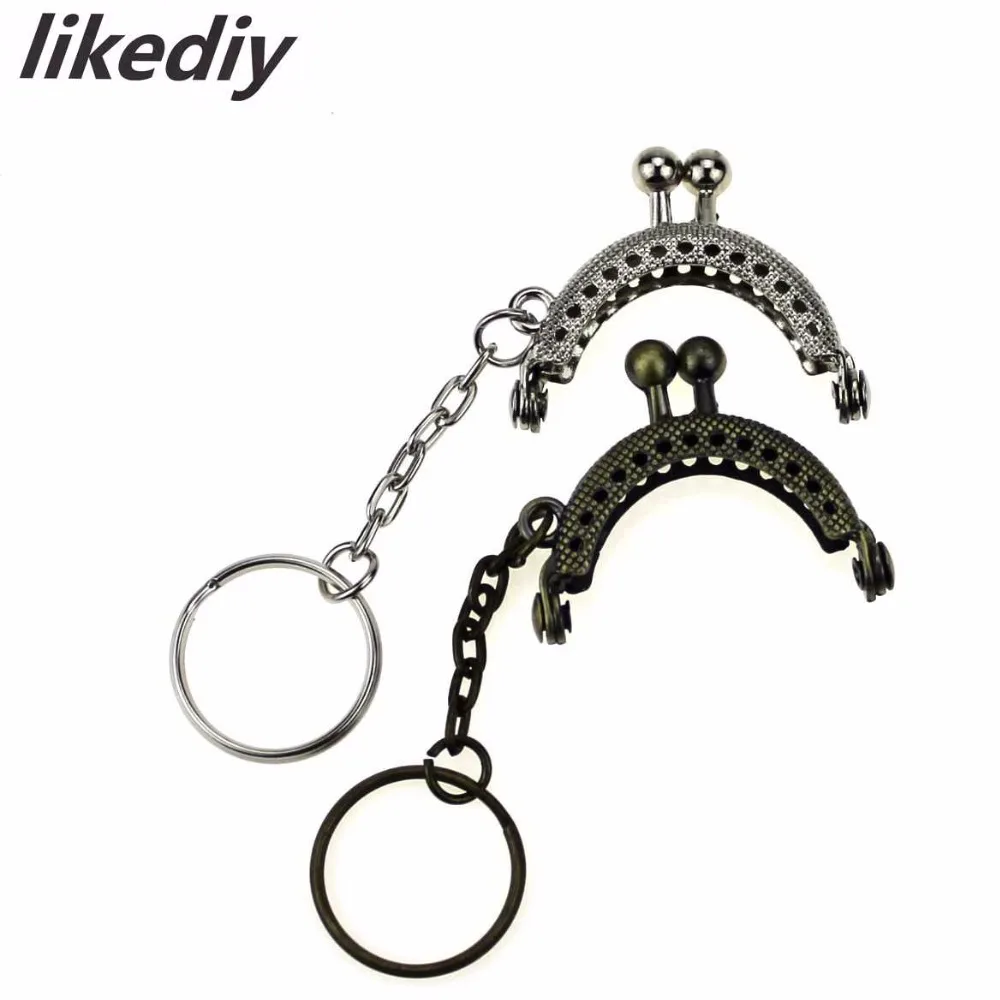 

20 pcs/lot 4 cm bronze silver half round metal purse frame Kiss clasp Lock With Key Rring Bag Parts Accessories 2 colors
