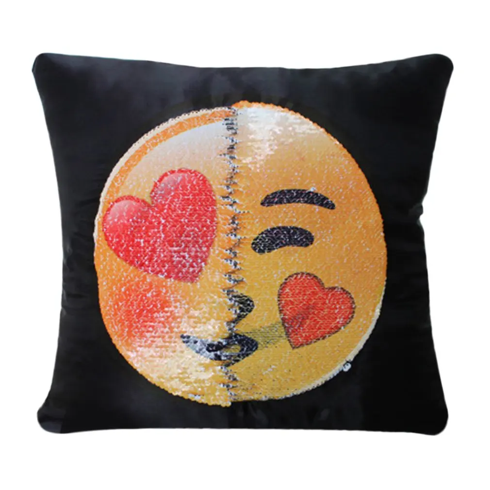 Cute Changing Face Emoji Pillows Cover Sequin Pillow Smile Face