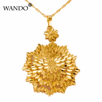 

WANDO New Wholesale 24K Gold Flowers And leaves Pendant Necklace For Women/Men Party Anniversary Charm Jewelry Gift P11