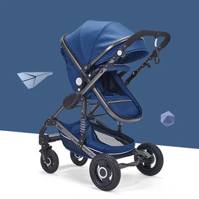 Детская коляска, может лежать на колесиках с двумя способами, для новорожденных, амортизатор, складной светильник с высоким ландшафтом, коляска - Цвет: blue