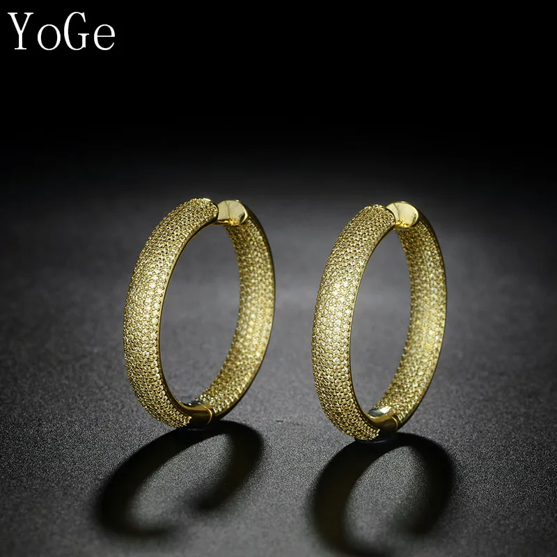 

YoGe statement jewellery, E3230 Fashion AAA CZ pave setting thick hoop drop earrings women's accessories