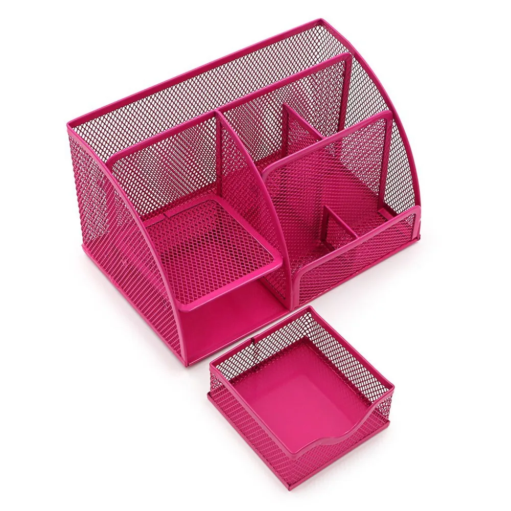 Hot Pink Office Supplies Mesh Desk Organizer Desktop Pencil Holder