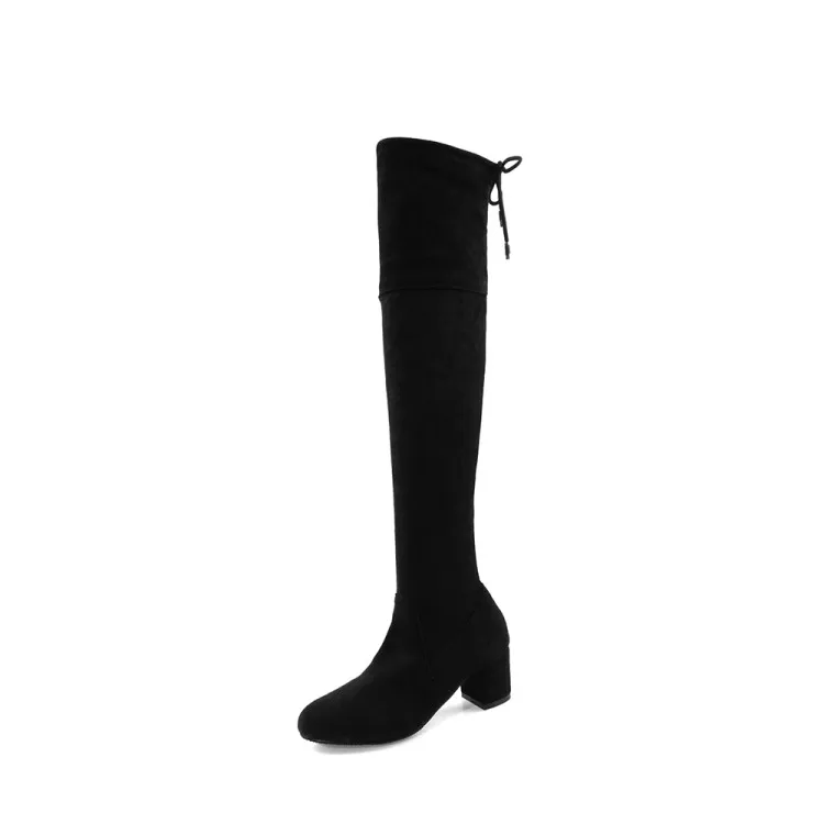 PXELENA/облегающие эластичные женские ботфорты из флока осенние сапоги для верховой езды на каблуке без застежки г. Женская обувь черного цвета 34-43 - Цвет: 5CM Autumn