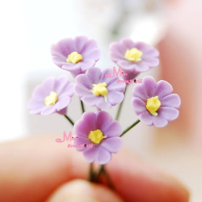 

LOT OF 6PCS Purple DAISY 1/12 Dollhouse Miniature Clay flower Toy Dolls House Home Decor