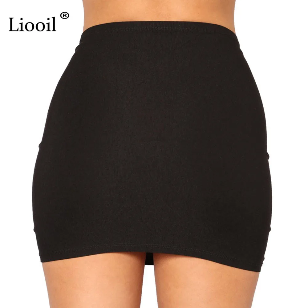 Liooil черные выдалбливают джинсовые мини-юбки женская одежда s летний сексуальный клубный бодикон кружевные вечерние женские короткая юбка карандаш