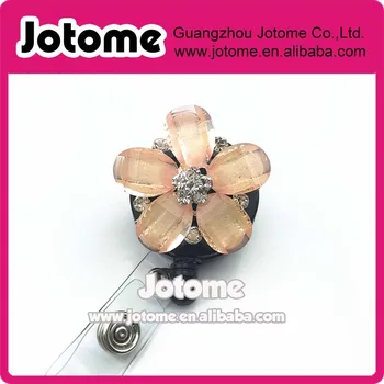 

Retractable Badge Holder - Personalized Pink Nurse Badge Reel, Rhinestone Flower Id Holder
