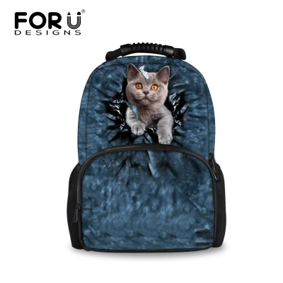 FORUDESIGNS/милый синий женский рюкзак из джинсовой ткани с принтом кота и собаки, школьный рюкзак для детей, Классический рюкзак для девочек-подростков, рюкзак для ноутбука - Цвет: C0473A