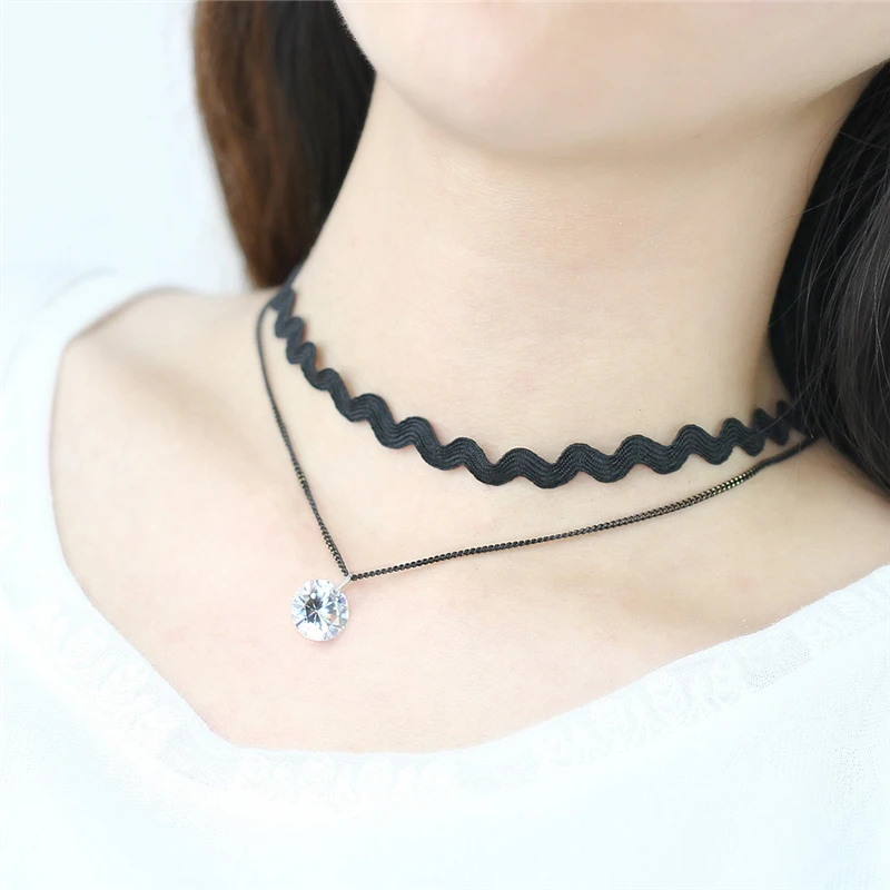 Женские ожерелья для ключиц многослойное черное ожерелье чокер винтажная