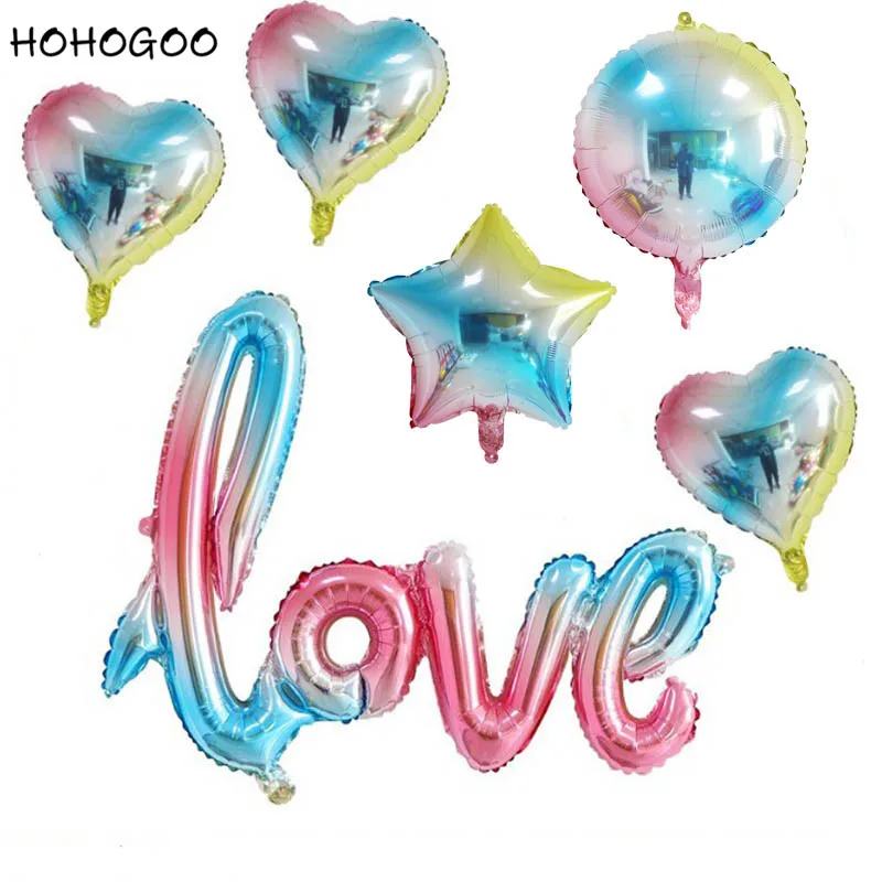 

HOHOGOO 1PC Large LOVE Letter Balloon 18inch Heart Star Round Gradient Color Foil Balloon Wedding Birthday Party Decoration