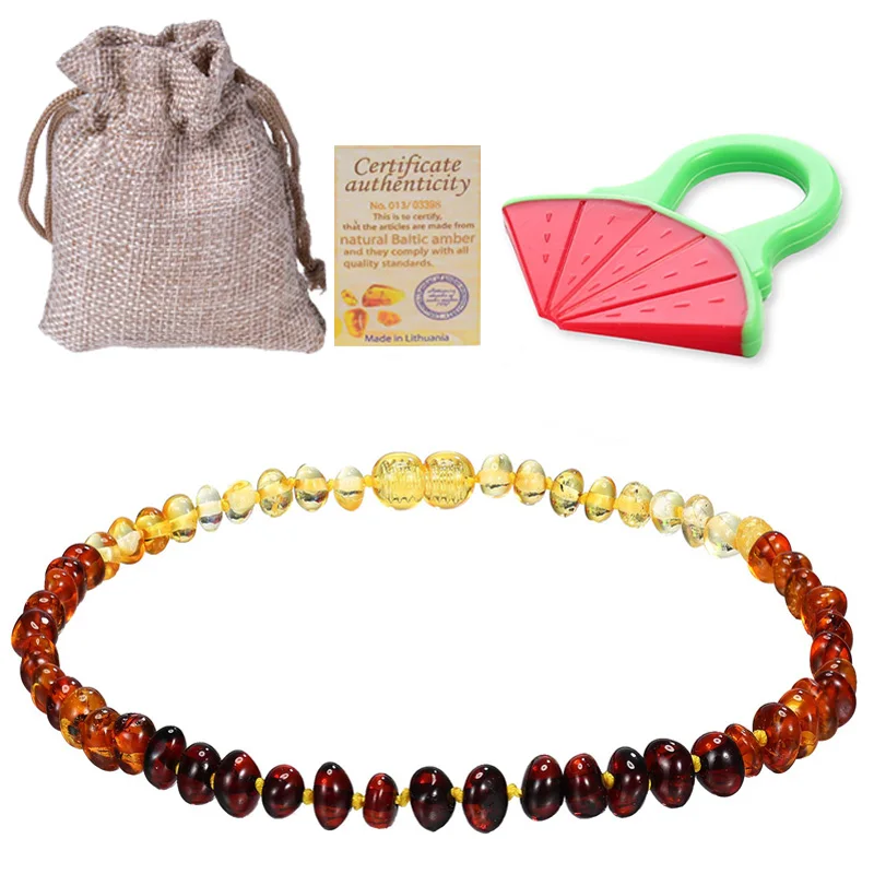 Baltic Ambers Zahnen Halskette Für Babys (Unisex) (Cognac)-Anti Flammatory, natürliche Zertifiziert Oval Baltic Schmuck 14-33 cm