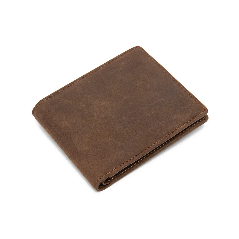 

Factory Outlet Genuine Leather Men Wallets Vintage Crazy Horseskin Solid Short 2 fold Multiple Bank Card Locations Coin Purse