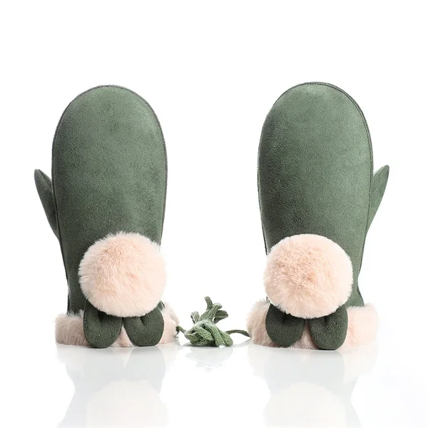 green Новинка года; Детские Зимние перчатки; модные теплые милые меховые перчатки с манжетами для девочек; детские перчатки с плюшевой подкладкой; варежки - Цвет: green