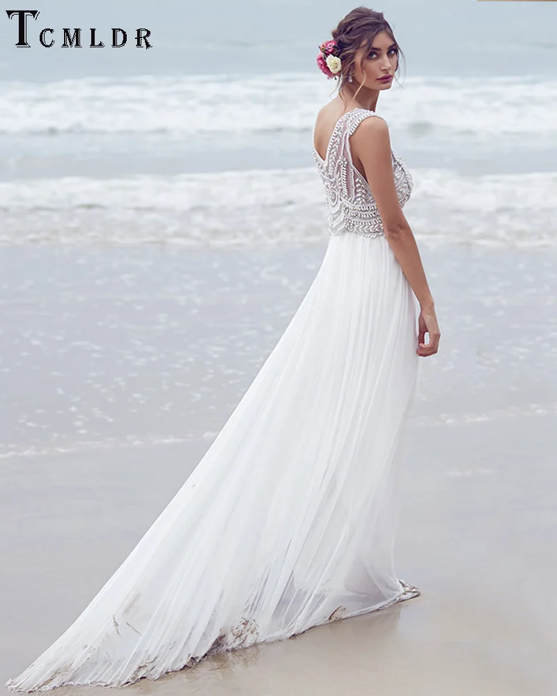 Tcmldr 2016 Hot Modern Romantic Wedding Dress Beading Crystal V