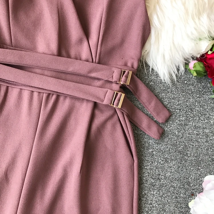 Sleeveless V-neck High Waist Sashes Wide Leg Jumpsuit