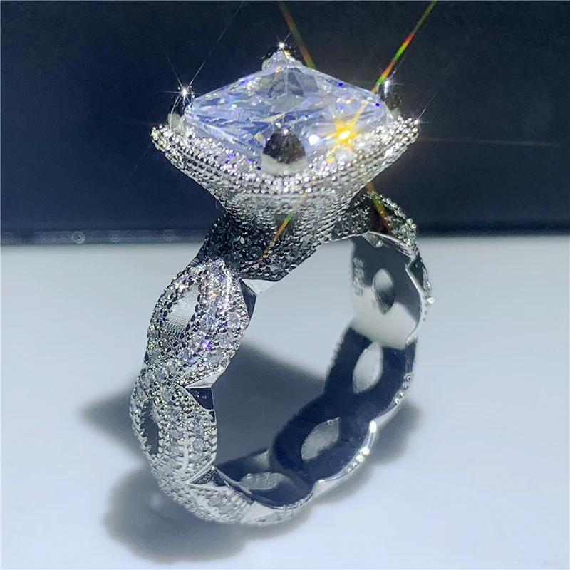 Модное винтажное кольцо, ювелирное изделие, 925 пробы, серебряное, принцесса, огранка, ПАВЕ, белое, прозрачное, 5А, фианит, CZ, дракон, коготь, обручальное кольцо