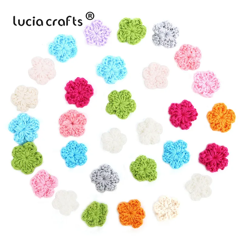 Lucia crafts 15 шт 1,9 см случайный цвет вязаная аппликация пришивной вязаный цветок из хлопковых нитей патч головной убор аксессуар B0410