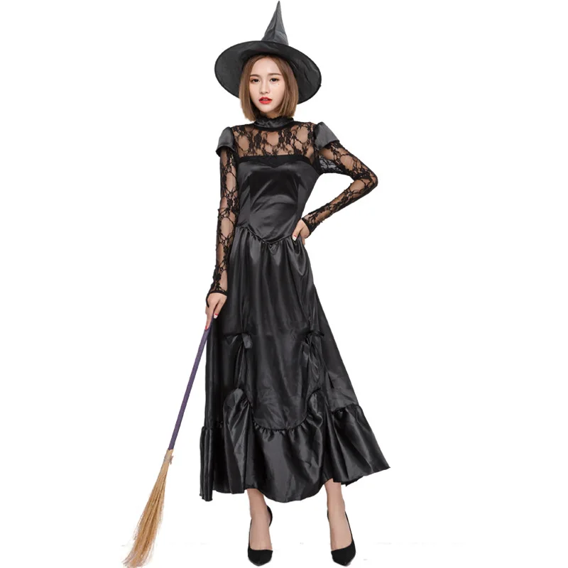 Женский костюм ведьмы в готическом стиле на Хеллоуин Morticia Addams черное кружевное