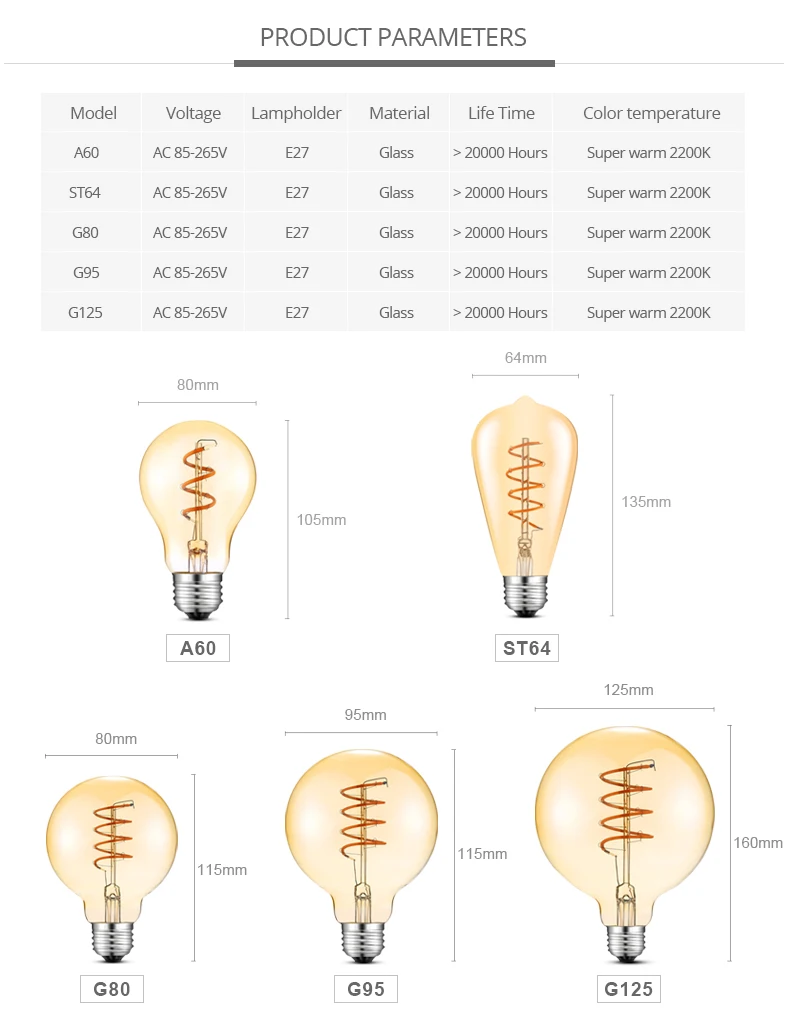 Винтаж Эдисон светодиодный ламп накаливания E27 ST64 G95 G80 A60 G125 3 Вт AC110V 220V COB светодиодный нити светильник в стиле ретро украшения лампы 2300K