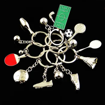

100pcs/Lot Metal 3D Football Keychain Football Field Keyring Table Tennis Key Ring Badminton Key Chain For Gifts Sports Keychain