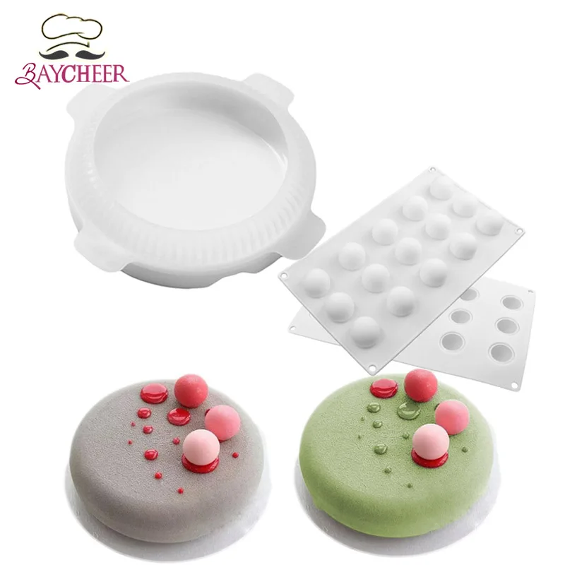 2pcs Flat Top Round Shaped Small Ball Silicone Cake Molds For Mousse