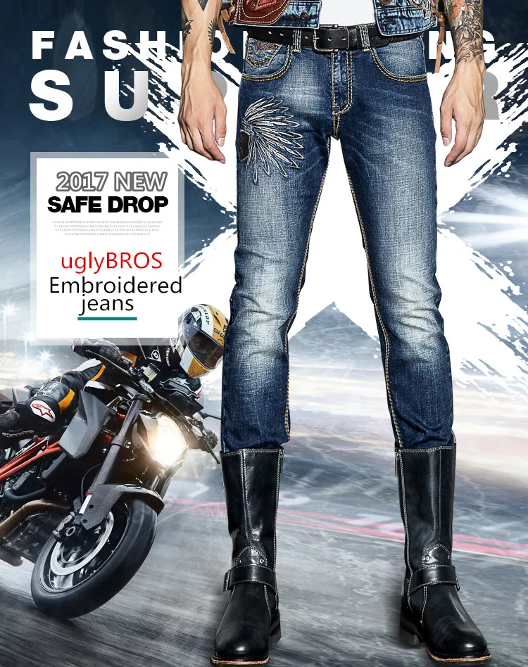 

Free shipping 2018 Embroidery uglyBROS Jeans Motorcycle Pants Men's Protective Pants Removable Protector Racing Pants