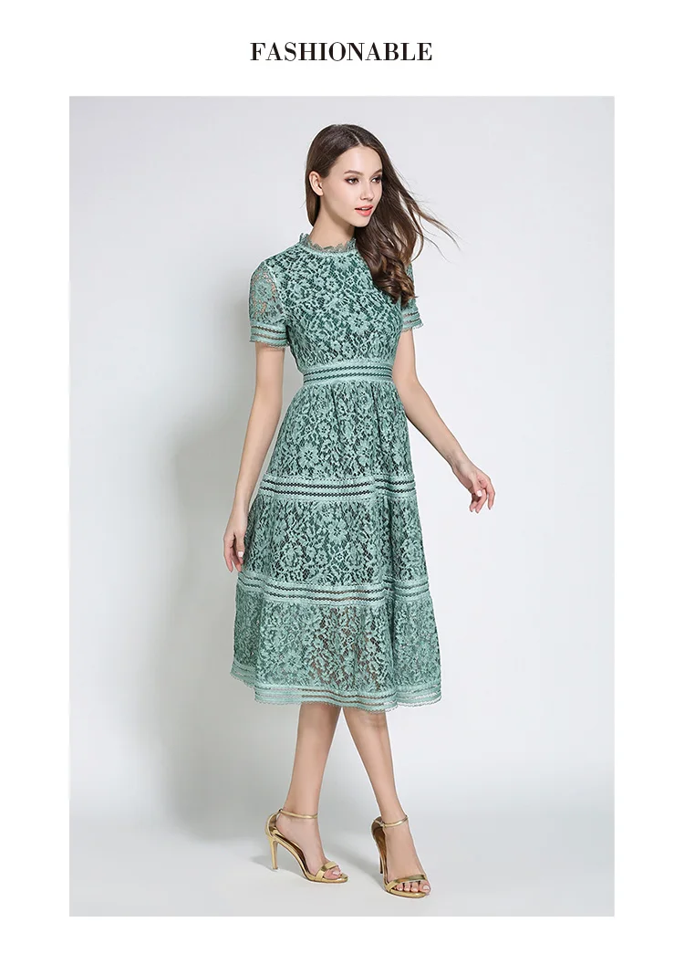 YiLin Kay зеленое/Розовое Кружевное простроченное летнее платье модное подиумное элегантное кружевное платье
