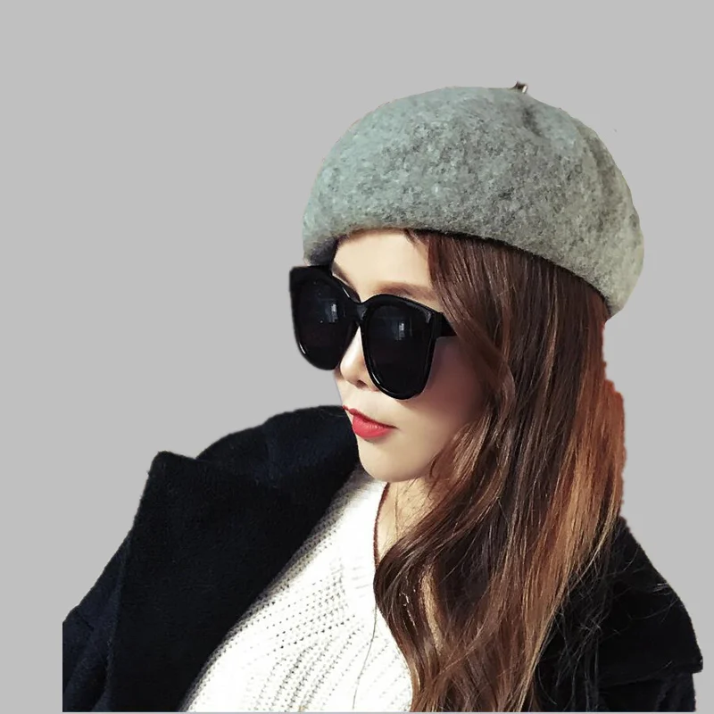 

High Quality 100% Pure Wool Women Elegant Beret Winter Warm Female British Style Lady Painter Bonnet Hats Solid Color Wholesale