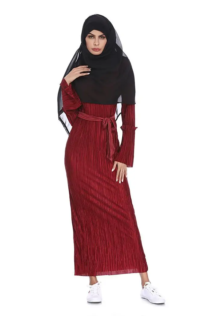 Мусульманское женское Плиссированное длинное платье макси Коктейльные Вечерние платья исламский кафтан Дубай тонкий Абая халат платье хиджаб повседневное Ближний Восток