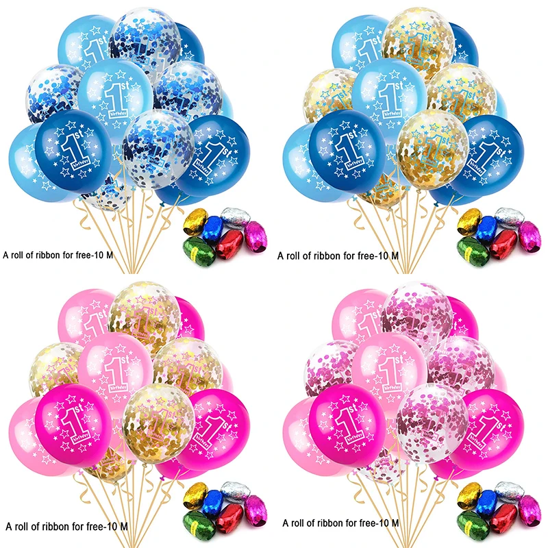 

15pcs/lot 1st Birthday Party Decoations Latex Balloons First Birthday Anniversary Baby Shower Ballons Decoration Birthday Baloes
