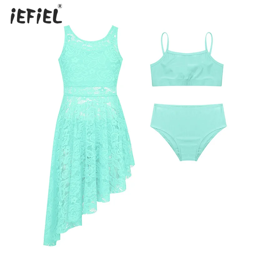 Iefiel для детей Балетное платье для девочек гимнастика, танцы костюм балетная Одежда для танцев с цветочными кружевами, без рукавов, с юбкой-пачкой одежда для бальных танцев костюм