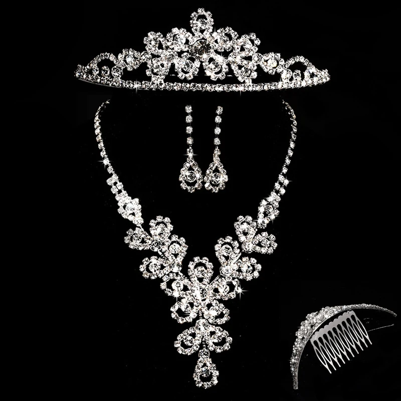 New Fashion Crystal Bridal Jewelry Sets Noble Rhinestone Silver