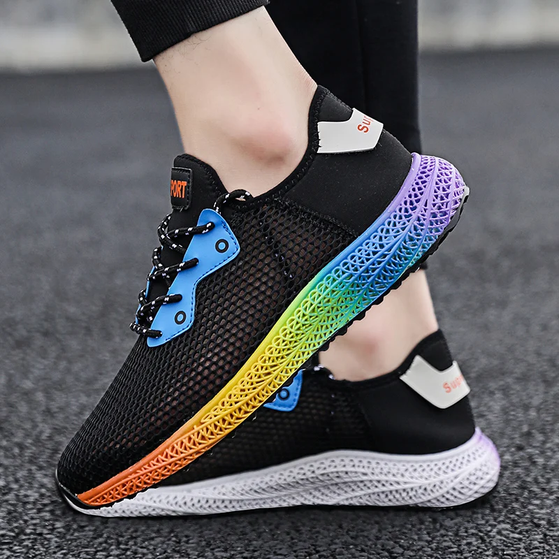 

Teen men's shoes Rainbow Sneakers 2019 Summer New net noodle running shoes breathable mesh casual shoes