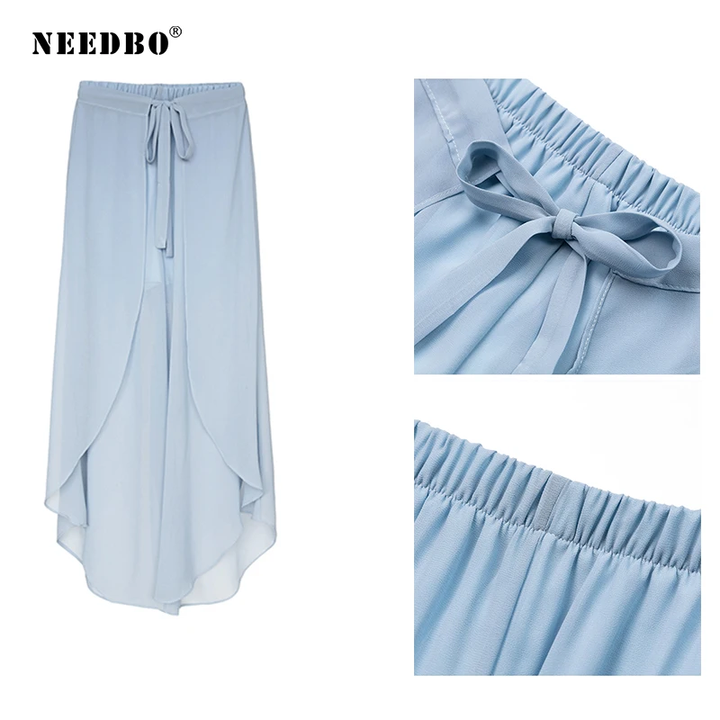 Женская длинная шифоновая юбка NEEDBO однотонная Свободная брюки с высокой талией