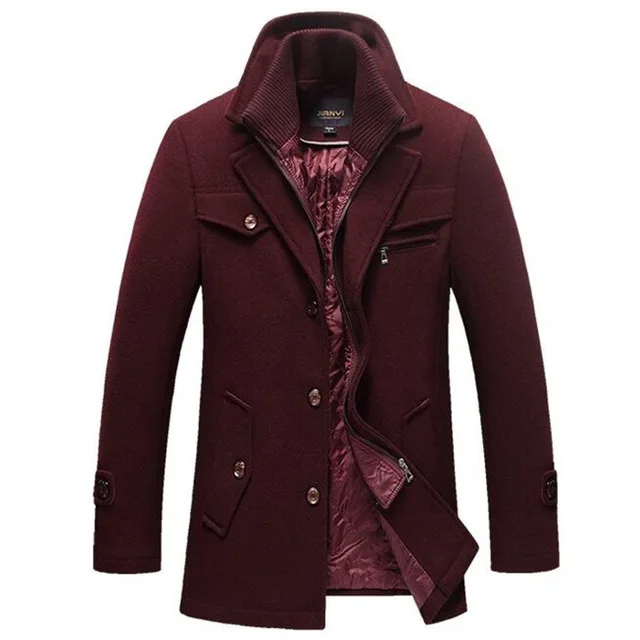 Men Army Military Jacket Male Winter Warm Thicken Woolen Coat Mens Autumn Casual Long Trench Plus Siz 5XL Jaqueta Masculina - Color: Burgundy