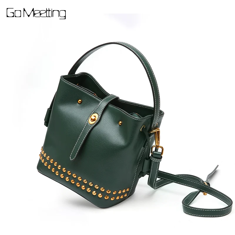 Go Meetting Brand 2018 New Genuine Leather Women Handbag Female Tote Designer Crossbody Bags Rivet Shoulder Bag Bolsa Feminina цена Go Meetting Brand 2018 New Genuine Leather Women Handbag Female Tote Designer Crossbody Bags Rivet Shoulder Bag Bolsa Feminina цены онлайн