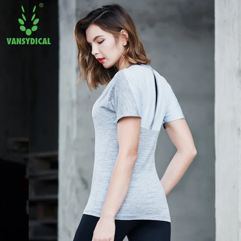 Vansydical 2018 женские футболки с коротким рукавом для бега сексуальные открытой