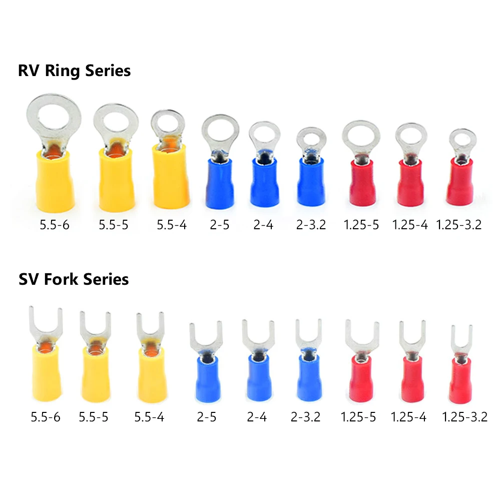 

180 Pieces RV Ring+SV Fork Insulated Assorted Electrical Wire Terminal Crimp Mixed Cable Connectors Spade Set RED/BLUE/YELLOW