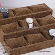 Свободный Корабль 1 шт. Кофе дерево+ Бархат Дисплей Ювелирных Изделий Случай 12 Сетка Подушка Часы Браслет