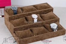 Free Ship 1pcs Coffee wood+Velvet Jewelry Display Case 12 Grid Pillow Watches Bracelet
