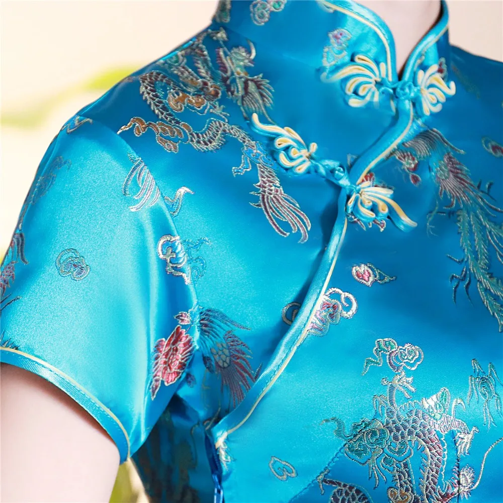 Шанхай история короткие Cheongsam Топ Традиционный китайский искусственный шелк/Атласный топ Дракон и Феникс Вышивка Блузка Топ Qipao рубашка