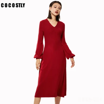 

2018 slim female autumn winter sweater long dress women sexy bodycon dress long sleeve robe solid Basic knitted dress