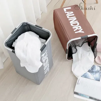 

Shushi Foldable Home Laundry Hamper WaterProof Oxford Dirty Clothes Storage Basket Aluminum Frame Corner Laundry Organizer