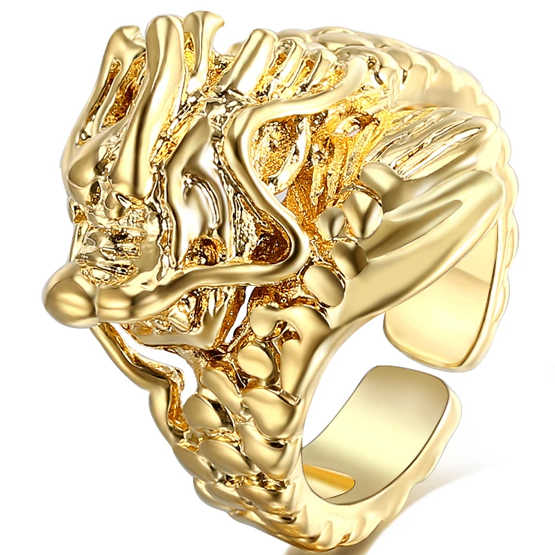 

Big Dragon Ring Male Gold Color Rock Punk Animal Open Ring Men Jewelry Gift
