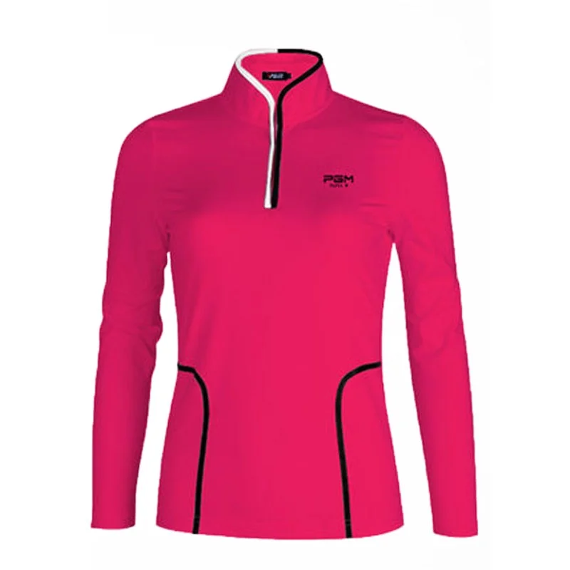 

PGM Women Stand Collar Slim Golf T Shirts Long-Sleeve Breathable Zipper Shirt Anti-sweat Golf Tennis Badmition Golf Wear AA60455