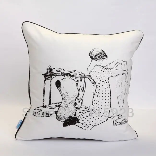 1 Free Shipping cotton girl making dress fashion Sewing machine printed decorative pillow case ...