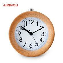 Airinou Circular Snooze Circular Modern Europe Needle Quartz Antique Wooden desktop table Alarm Clocks desk watch despertador