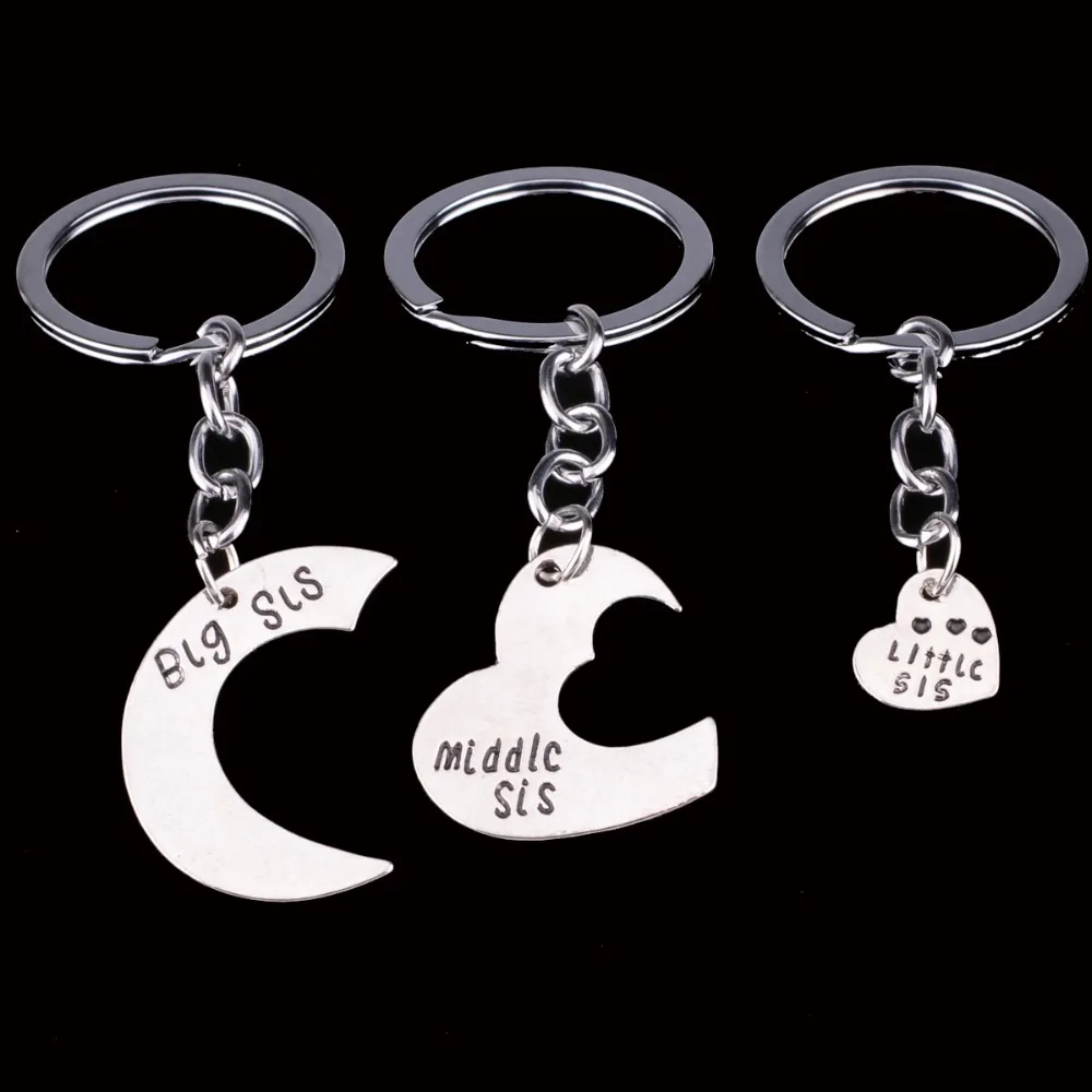 

1/3PC Heart Big Middle Little Sis Sister Key Chains Ring Fob Keyring Keychain Family Charm Women Girl Friends BFF Free Shipping