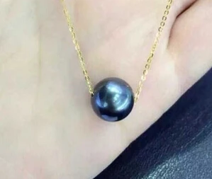 

huij 004906 11-12mm natural tahitian black pearl necklace