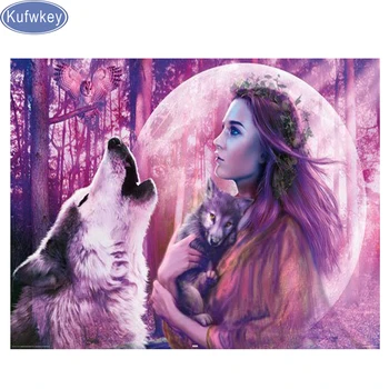 

Diamond mosaic "Woman and Wolf moon owl icon"diamond Embroidery Rhinestone paint Diamond Diy home Decorative wall painting